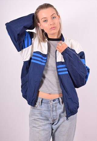 ADIDAS WOMENS VINTAGE TRACKSUIT TOP JACKET XL BLUE 90'S