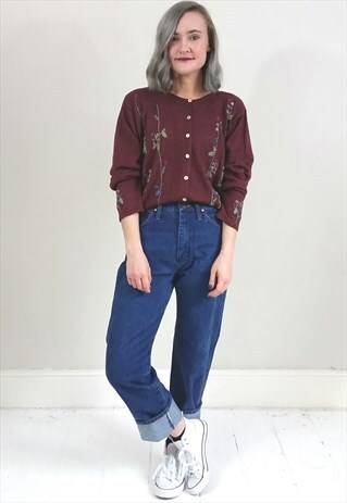 VINTAGE 90'S PURPLE EMBROIDERED FLORAL CARDIGAN