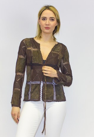 VINTAGE SUEDE & CROCHET BOHO TOP