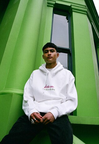 90S LOGO DESIGN PRINTED ON A HEAVYWEIGHT WHITE HOODIE