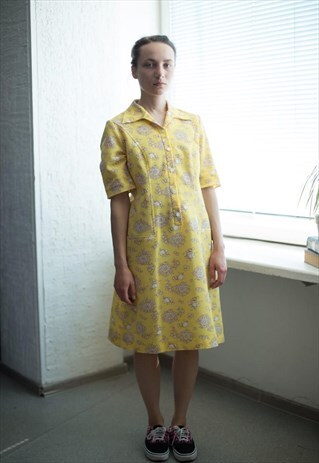 VINTAGE 70'S YELLOW SHORT SLEEVED DRESS
