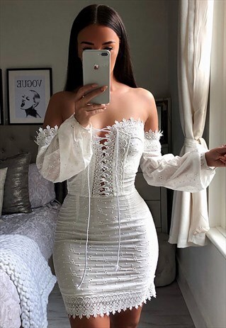 GEMMA LACE DETAIL FITTED DAY DRESS