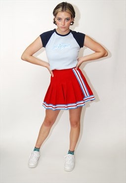 Vintage Cheerleader Skirt (22-24") red stripe schoolgirl y2k