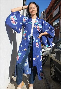 Blue Floral Yukata Kimono Jacket