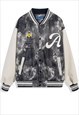 CORDUROY VARSITY JACKET TIE-DYE COLLEGE BOMBER IN BLUE GREY