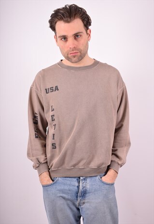 LEVI'S MENS VINTAGE SWEATSHIRT JUMPER SMALL KHAKI 90S