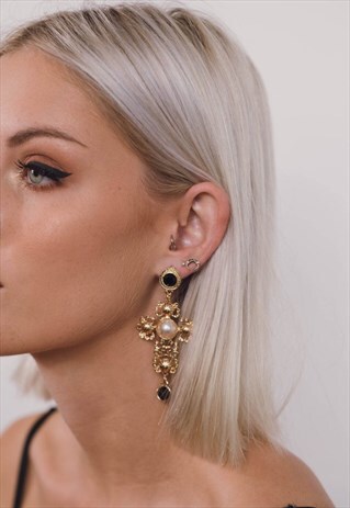 VINTAGE BOHO GOLD CROSS EARRINGS