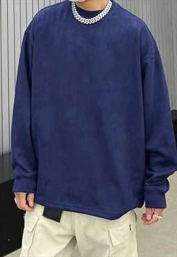 Blue Oversized Suede Sweatshirts Unisex Y2k