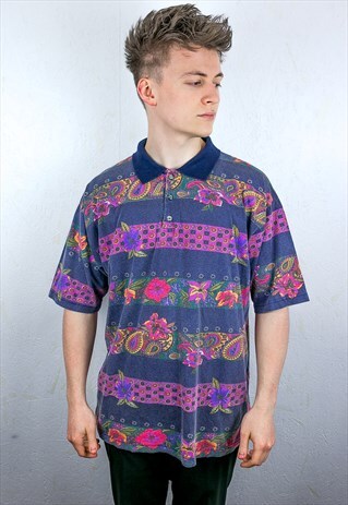 VINTAGE 90S PATTERNED POLO SHIRT