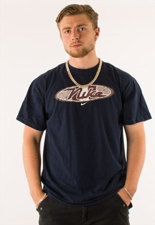 VINTAGE 90S NAVY NIKE SPELLOUT T-SHIRT TEE