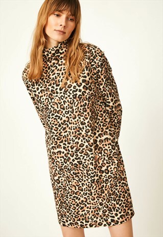 BROWN LEOPARD PATTERNED WOMEN DRESS
