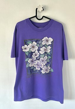 Vintage Hanes floral purple single stitch T-shirt large 90s