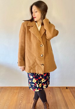 1970's vintage beige and tan houndstooth wool over coat