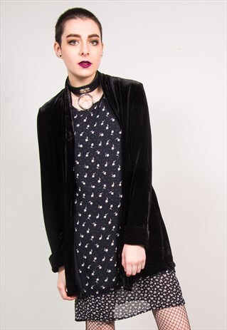 VINTAGE 90'S BLACK VELVET LONG SLEEVE CARDIGAN