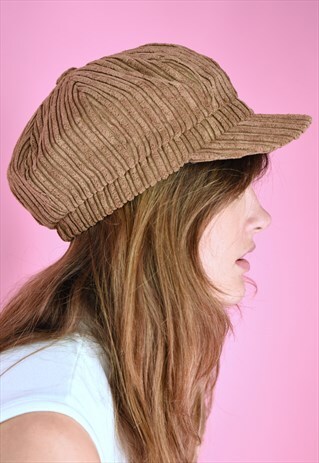 VINTAGE INSPIRED 90S HAT CORDUROY NEWSBOY CAP BROWN