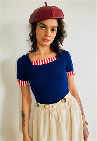 BLUE AND RED SAILOR STRIPE TOP