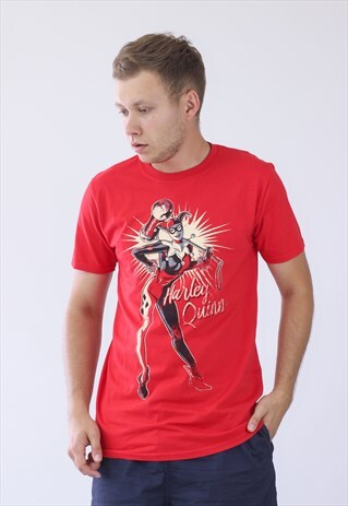 VINTAGE MENS HARLEY QUINN DC COMICS BIG LOGO T-SHIRT