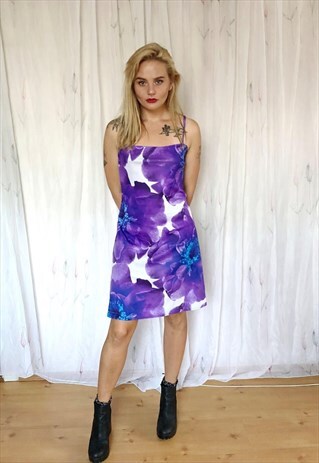 PURPLE NAD WHITE FLORAL SUMMER DRESS