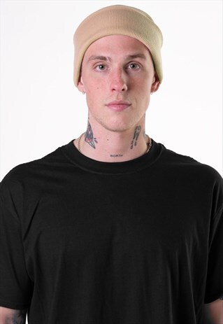ESSENTIAL CUFFED BEANIE HAT - SAND BEIGE CREAM