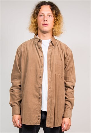 VINTAGE 90'S CORD LIGHT BROWN CAMEL LONG SLEEVE SHIRT