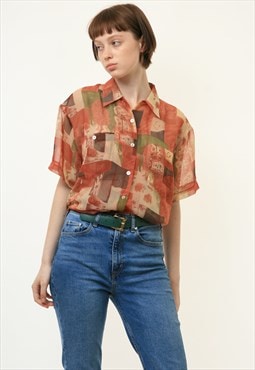 Short Sleeve Abstract Pattern Oversized Shirt Blouse 4029