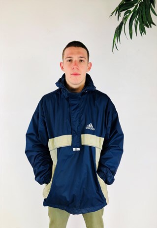 NAVY AND CREAM ADIDAS HOODED PULLOVER JACKET