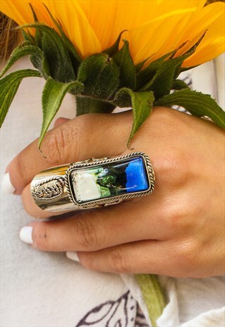 ADJUSTABLE BLUE OMBRE BOHO GLASS RING