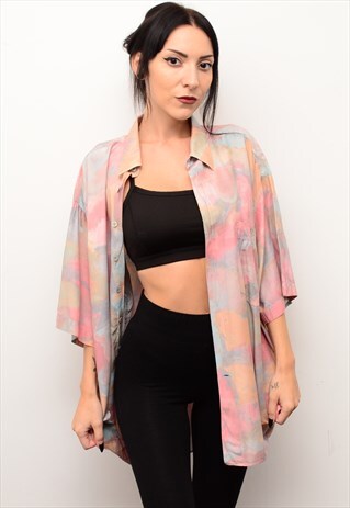 VINTAGE 90'S PASTEL ABSTRACT RETRO CRAZY PATTERNED SHIRT