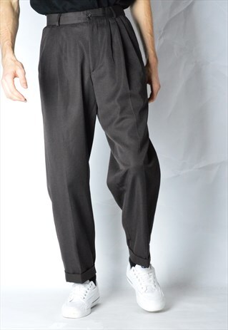 VINTAGE 80S DARK BROWN WOOL BLEND PANTS