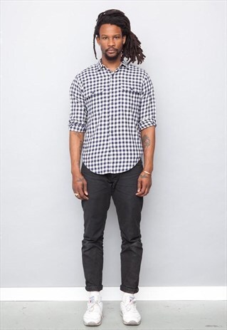 VINTAGE 90'S RALPH LAUREN CHECK CREAM & BLUE SHIRT