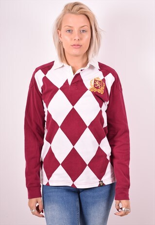 KAPPA WOMENS VINTAGE POLO SHIRT LONG SLEEVE MEDIUM RED 90S