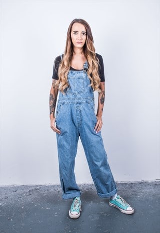 VINTAGE BLUE DENIM PAINT DUNGAREES
