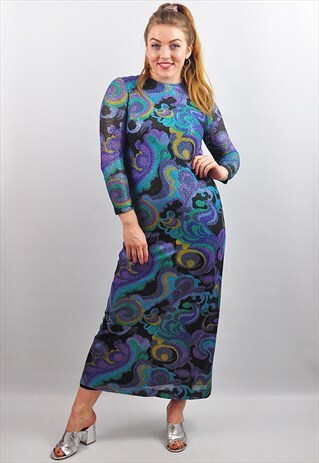 VINTAGE SPARKLY METALLIC 70'S MAXI PARTY PROM COLUMN DRESS