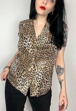 Y2K Style Grunge style Leopard Print blouse top size UK 14