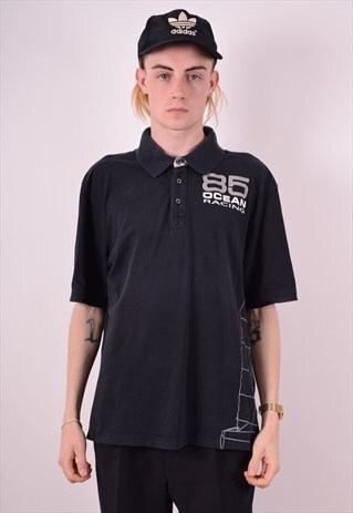 TOMMY HILFIGER MENS VINTAGE POLO SHIRT XL BLACK 90S
