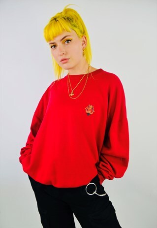 VINTAGE USA EMBROIDERED FLAG OVERSIZED RED SWEATSHIRT
