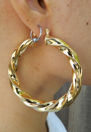 GOLD CHUNKY TWIST HOOPS EARRINGS