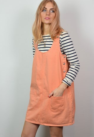 VINTAGE 90S PEACH DENIM PINAFORE DUNGAREES DRESS