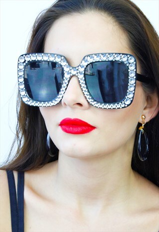 BLACK DIAMANTE OVERSIZED SUNGLASSES