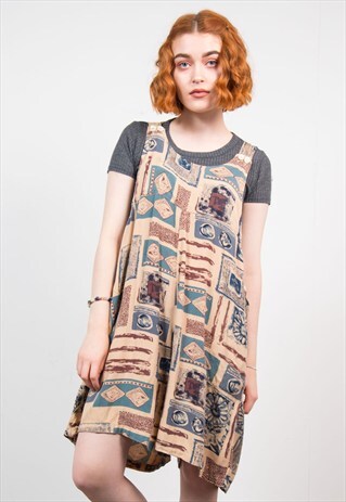 VINTAGE 90'S CRAZY PATTERN GRUNGE DUNGAREES PLAYSUIT