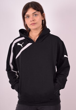 PUMA WOMENS VINTAGE HOODIE JUMPER SMALL BLACK 90S