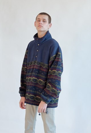 VINTAGE 80S FUNKY HIGH NECK AZTEC FLEECE