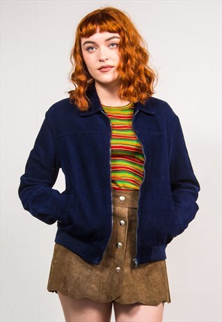 VINTAGE 70'S NAVY BLUE CORD BOMBER JACKET