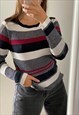 VINTAGE 90S STRIPED RIBBED  KNIT JUMPER SWEATER MULTICOLOR