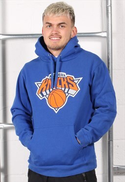 Vintage NBA Knicks Hoodie Blue Pullover Lounge Jumper Medium