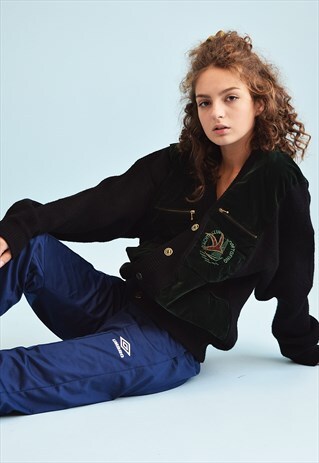 80'S RETRO OVERSIZED CHUNKY VELVET DETAILING KNIT CARDIGAN