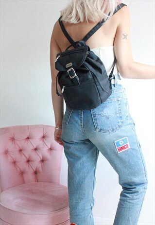 VINTAGE 90S BLACK DRAWSTRING RUCKSACK / BACKPACK