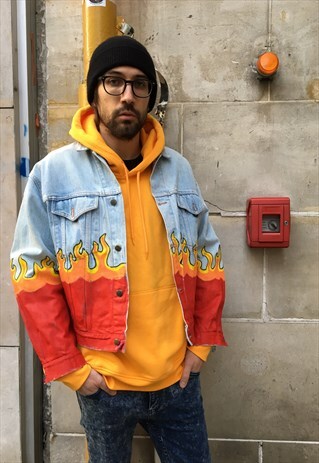 OVERSIZED DENIM JACKET IN LIGHT BLUE WITH FLAMES
