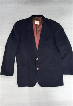 1980s Vintage Hugo Boss Wool Blazer Jacket Navy