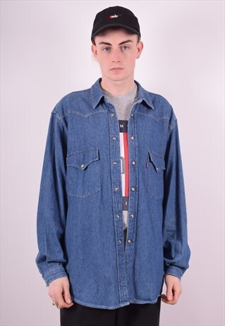 LEVI'S MENS VINTAGE DENIM SHIRT LARGE BLUE 90'S